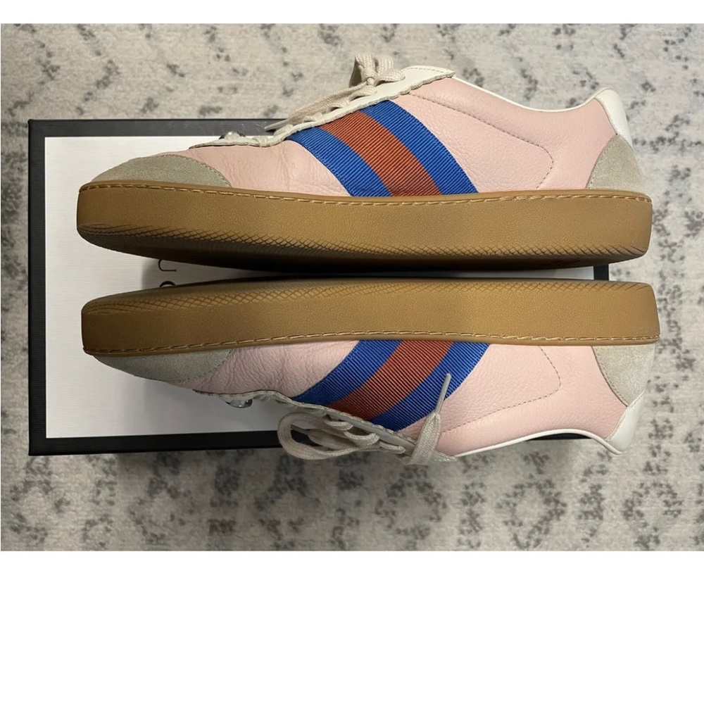 Gucci Men’s G74 Web Leather Sneakers Pink/ Oatmeal Sz 10 US/G 9